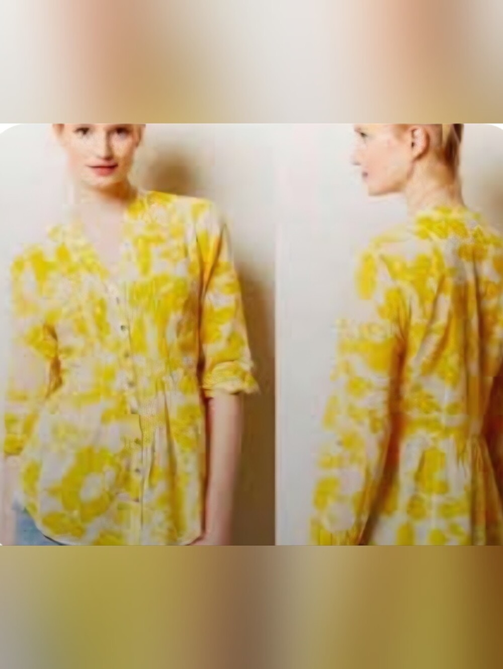 Anthropologie Maeve Yellow Floral Pintuck Button-Front Blouse 100% Cotton Sz 8P